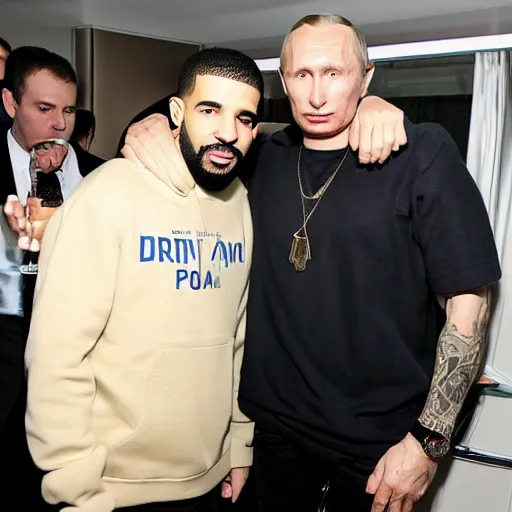 Prompt: drake drinks vodka with vladimir putin