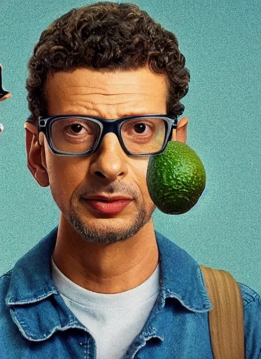 Image similar to an avocado with jeff goldblum's head in stranger things