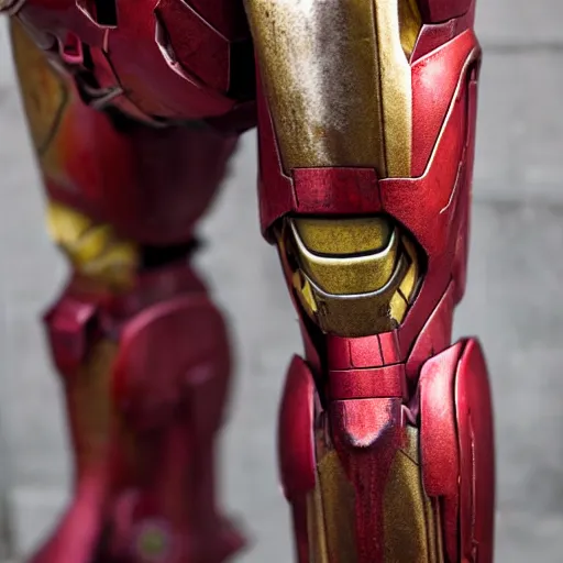 Image similar to rusted and overgrown iron man suit, 4k realistic photo