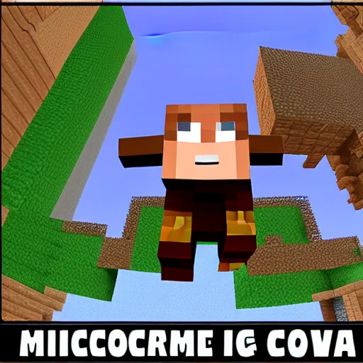 Prompt: minecraft steve jumping into lava holding cow