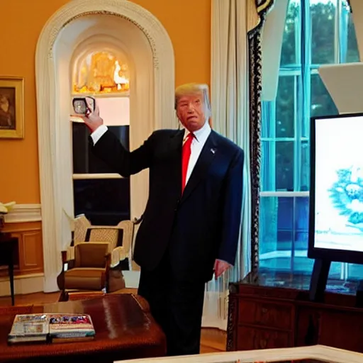 Image similar to donald trump playing nintendo wii