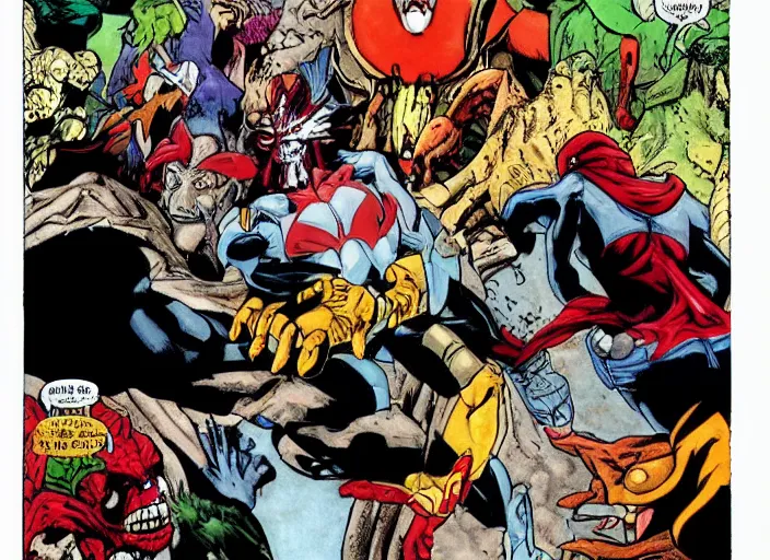 Prompt: The Creation of Adam, repainted by Todd McFarlane, in the style of Spawn and the Maxx