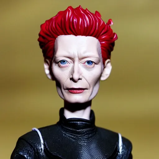 Image similar to tilda swinton stop motion vinyl action figure, plastic, toy, butcher billy style