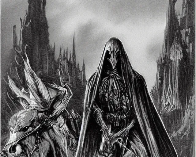 Image similar to nazgul, concept art by mike ploog, greyscale,