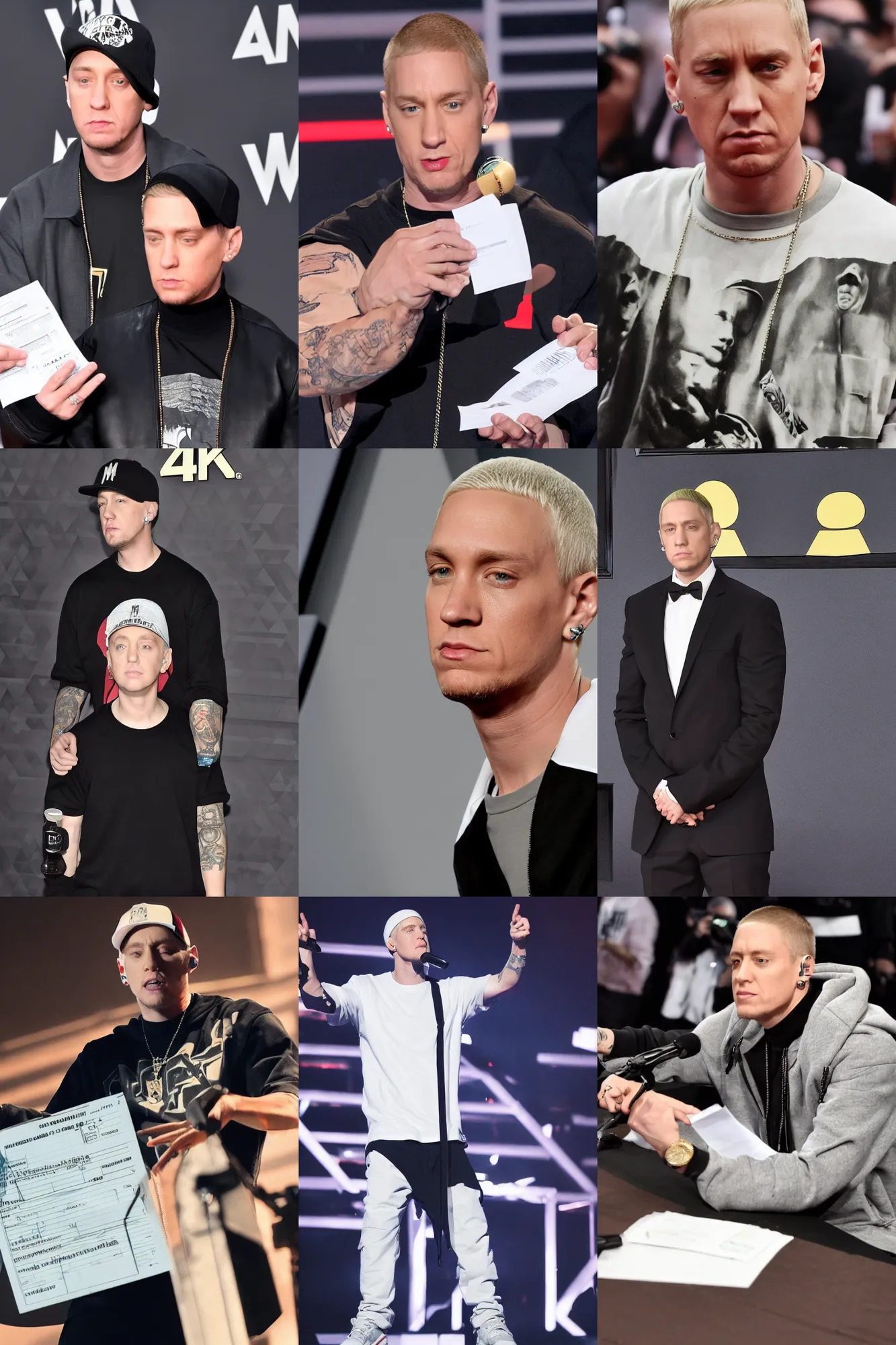 Prompt: photo of eminem doign his taxes, 4 k, high quality