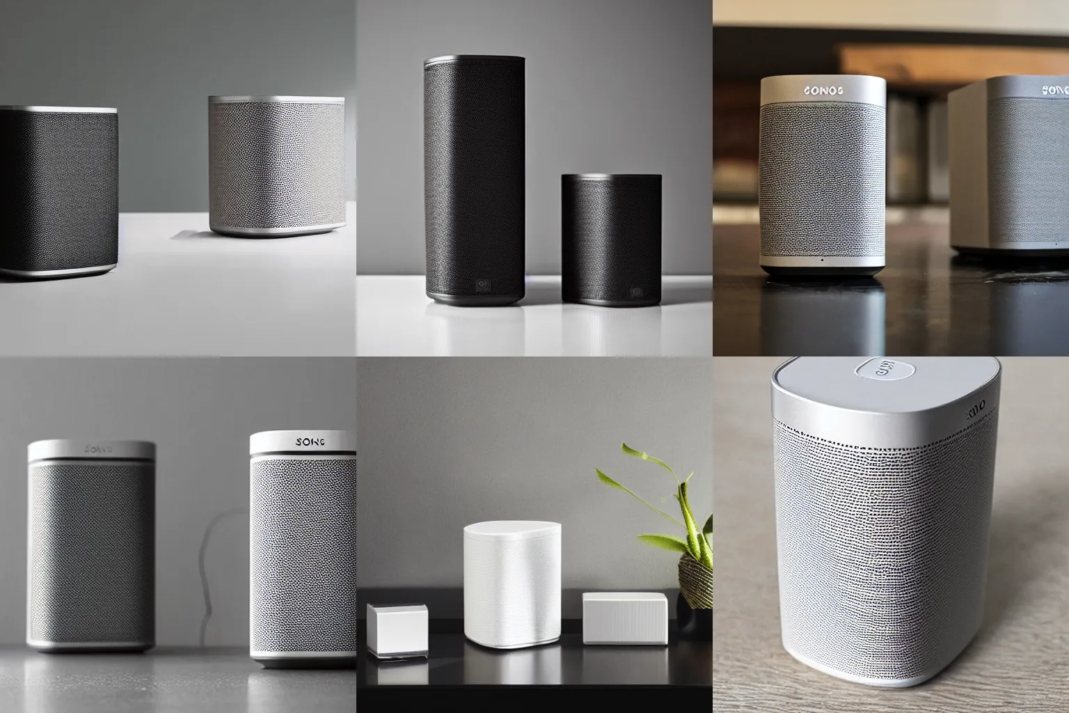 Prompt: set of Sonos speakers made of quartz crystals