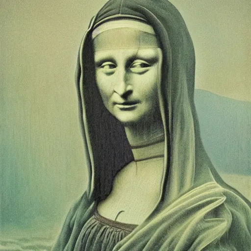 Image similar to beksinski, zdzisław - mona lisa in the style of beksinski, zdzisław by beksinski, zdzisław