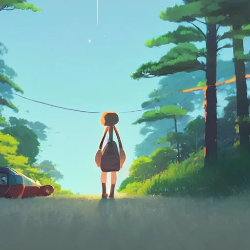 Image similar to walking out of town, lookin'for a better place, something's on my mind, always in my head space, cory loftis, james gilleard, atey ghailan, makoto shinkai, goro fujita, studio ghibli, rim light, exquisite lighting, clear focus, very coherent, plain background