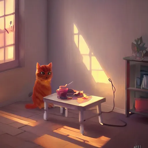 Prompt: cat in a room. digital art. artstation. realistic. vibrant. illustration. in the style of pixar movie. octane render. art by makoto shinkai, stanley artgerm lau, wlop, rossdraws. volumetric lighting.