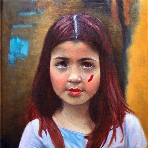 Prompt: a girl with dark red hair and brown eyes in Istanbul oil painting