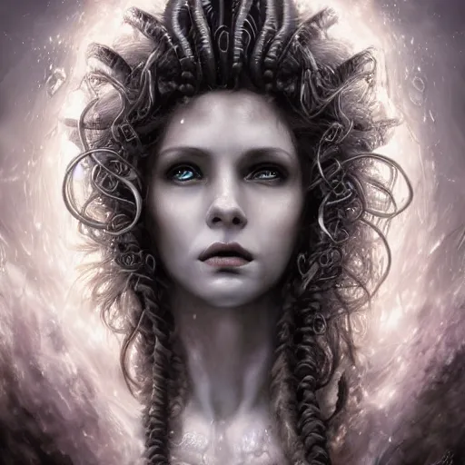 Image similar to an epic portrait of medusa, goddess, beautiful, detailed beautiful face, epic fantasy art, award winning on artstation, trending on deviantart, mystical atmosphere, mythology, high definiton, high detail, high quality, ultra realistic, hyper realistic, 4 k uhd,