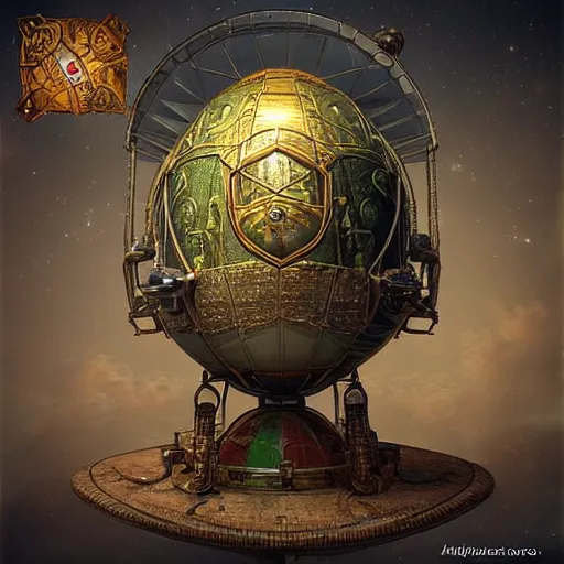 Image similar to enormous flying fortress!! in a gigantic faberge egg, sky!!!, steampunk, aetherpunk, fantasy art, unreal engine,