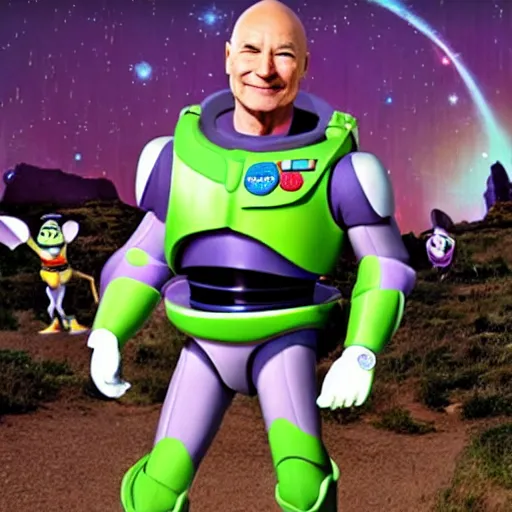 Image similar to patrick stewart as the real buzz lightyear