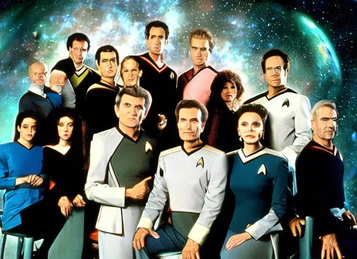 Image similar to a promo photo from a 1 9 9 0 s sci - fi tv programme, star trek tng, deep space 9, babylon 5, quantum leap, vhs distortion