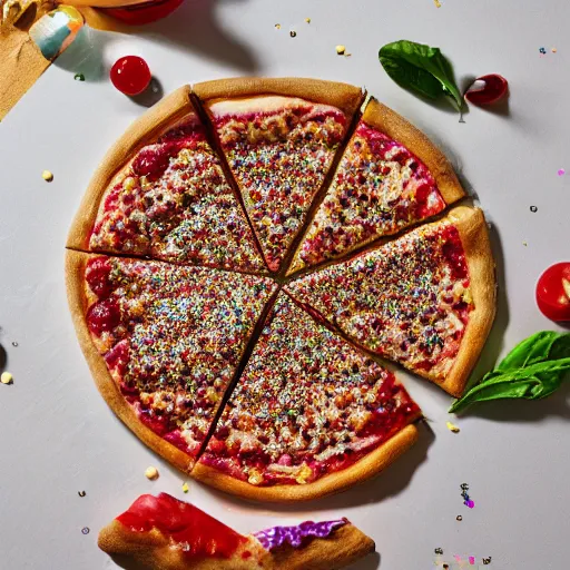 Prompt: glamorous glitter pop pizza