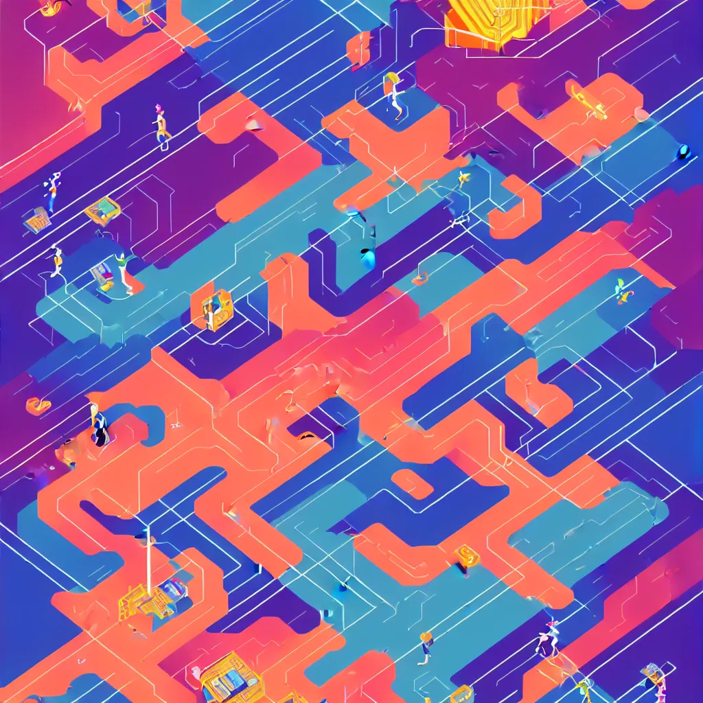 Prompt: an illustration of a micro-service deployed to a datacenter, architecture, symbol, road, connector, defence, wall, cloud, security, cyber, attack vector, trending on Artstation, painting by Jules Julien, Leslie David and Lisa Frank and Peter Mohrbacher and Alena Aenami and Dave LaChapelle muted colors with minimalism