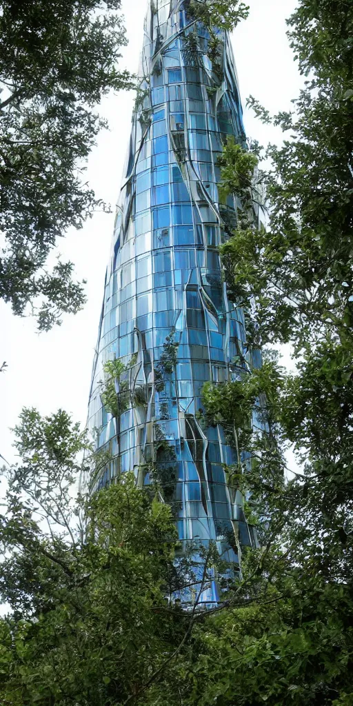 Prompt: a glass tower, elven architecture, beautiful, tall