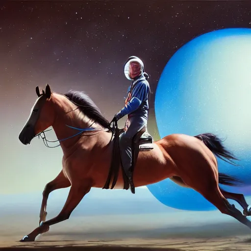 Image similar to the horse is a sphere, in a space vacuum, hyperrealism, no blur, 4 k resolution, ultra detailed, style of ron cobb, adolf hiremy - hirschl, syd mead, ismail inceoglu, rene margitte