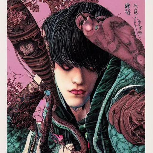 Prompt: pete davidson by yoichi hatakenaka, masamune shirow, josan gonzales and dan mumford, ayami kojima, takato yamamoto, barclay shaw, karol bak, yukito kishiro, moebius