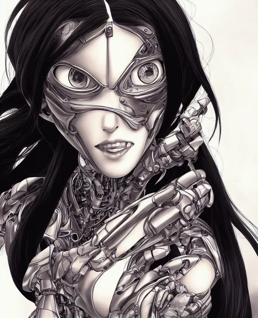 Image similar to portrait of alita by yukito kishiro, biomechanical, hyper detailled, trending on artstation