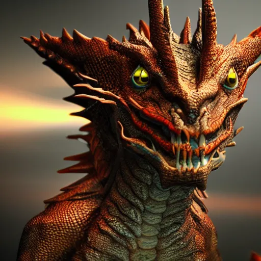 Prompt: dragon with tiny eyes, cgi render, highly detailed