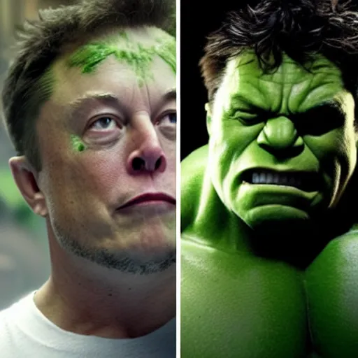 Image similar to elon musk as the incredible hulk