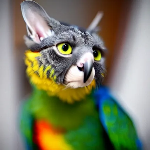 Image similar to a parrot - cat - hybrid, animal photography