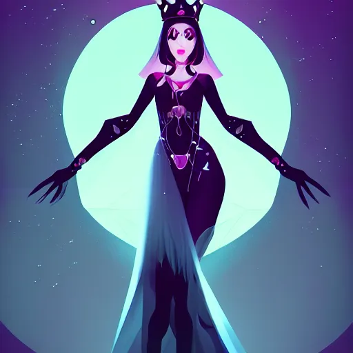 Image similar to Queen of the night in fullbody pose, zeronis style, digital painting, artstation, concept art, smooth, sharp focus, illustration, outlined art, soft light, cinematic,