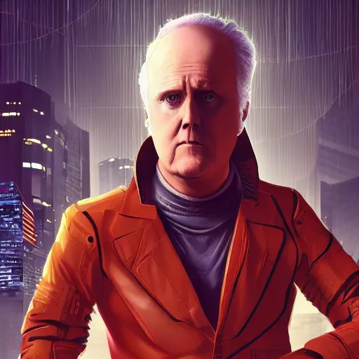 Image similar to cyberpunk john lithgow as the leader of a futuristic communist nation, cybernetics, sharp lines, digital, artstation, colored in