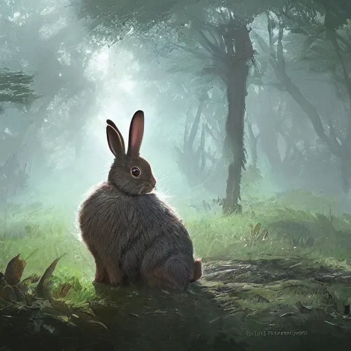 Image similar to a rabbit in the forest, by stanley lau and greg rutkowski