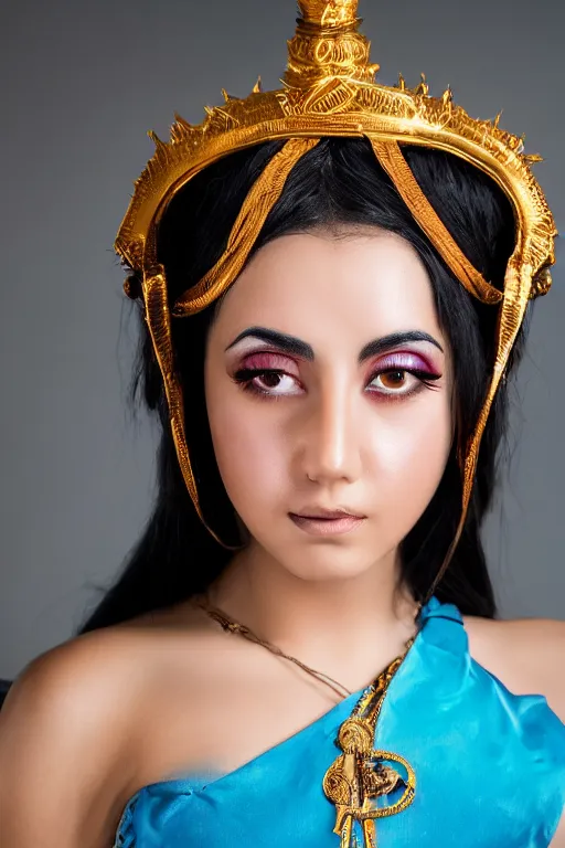 Prompt: close up headshot of young greek italian woman as ramayana, cosplay, studio lighting