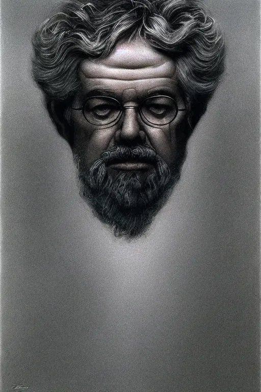 Prompt: portrait of George Lucas by Zdzislaw Beksinski