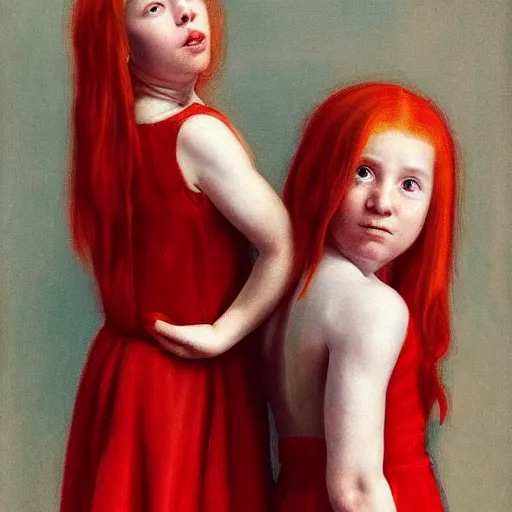 Image similar to red hair twins boy and girl as a baroque painting