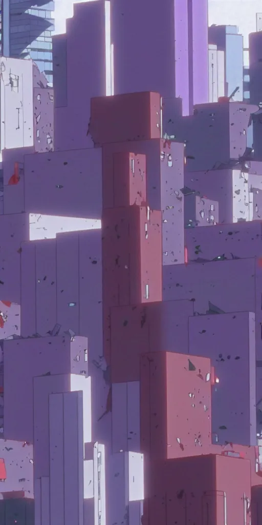 Image similar to evangelion unit 0 1 pallete, zoom shot, telephoto lens, low aperture street level, buildings collapsed