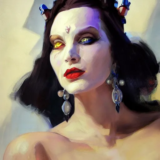 Image similar to greg manchess portrait painting of partially armored white queen from alice in wonderland as overwatch character, medium shot, asymmetrical, profile picture, organic painting, sunny day, matte painting, bold shapes, hard edges, street art, trending on artstation, by huang guangjian, gil elvgren, ruan jia, randy vargas, greg rutkowski