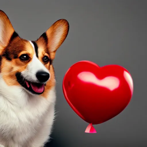 Image similar to a corgi with a heart shaped balloon, high quality, sharp focus, photo by annie leibovitz