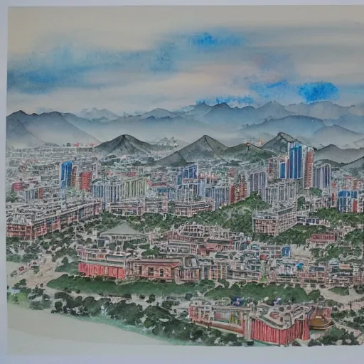 Prompt: city of beijing, watercolor