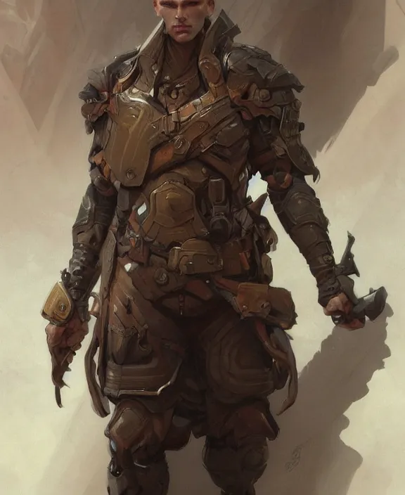 Prompt: concept art soldier full body, concentrated look at the camera, symmetry, d & d, fantasy, intricate, elegant, highly detailed, digital painting, artstation, concept art, art by artgerm and greg rutkowski and alphonse mucha, boris vallejo