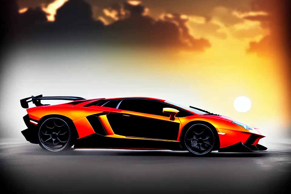 Prompt: epic professional digital art of a lamborghini aventador drifting, sun is setting behind lamobrghini, best on artstation, cgsociety, wlop, Behance, pixiv, cosmic, epic, stunning, gorgeous, much detail, much wow, masterpiece