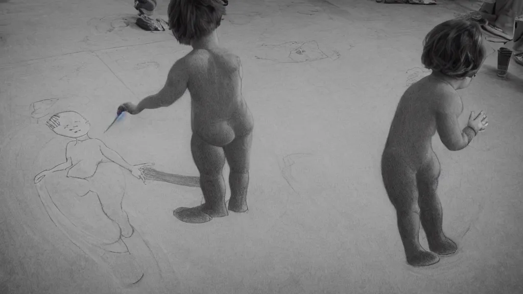 Prompt: chalk drawing self - absorbed nephew apparition