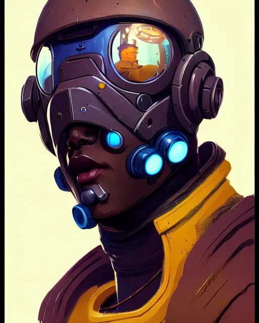 Image similar to baptiste from overwatch, character portrait, portrait, close up, concept art, intricate details, highly detailed, vintage sci - fi poster, retro future, in the style of chris foss, rodger dean, moebius, michael whelan, and gustave dore