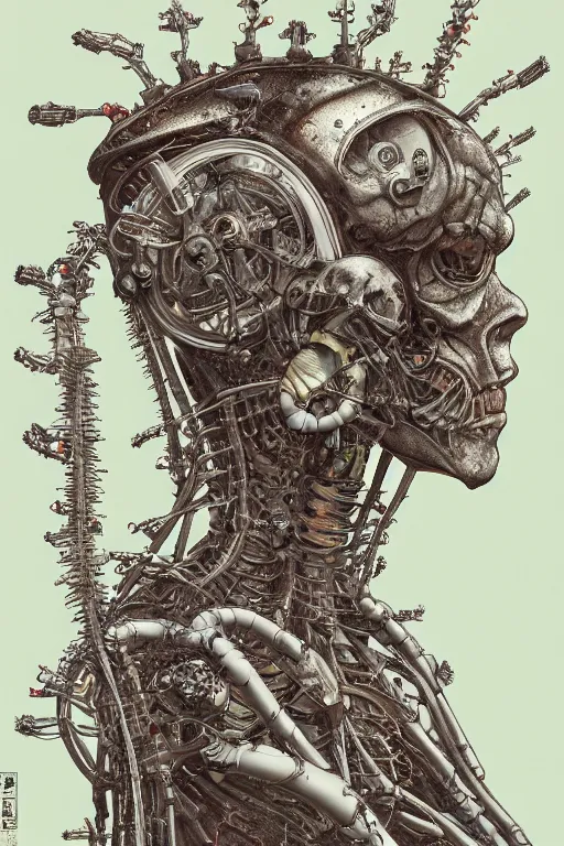 Prompt: a girl in a closed helmet in a alive biopunk costume consisting of swollen muscles, tendons, bones joints, protruding pistons. masterpiece 4k digital design by Takato Yamamoto, award winning, Artstation, Takato Yamamoto aesthetic, black background, intricate details, realistic, hyperdetailed, 8k resolution