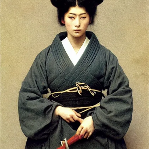 Prompt: an extremely beautiful female samurai warrior, art by auguste toulmouche and bouguereau