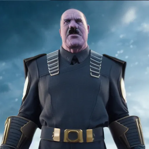 Image similar to Hitler cast as Thanos, still from marvel movie, hyperrealistic, 8k, Octane Render,