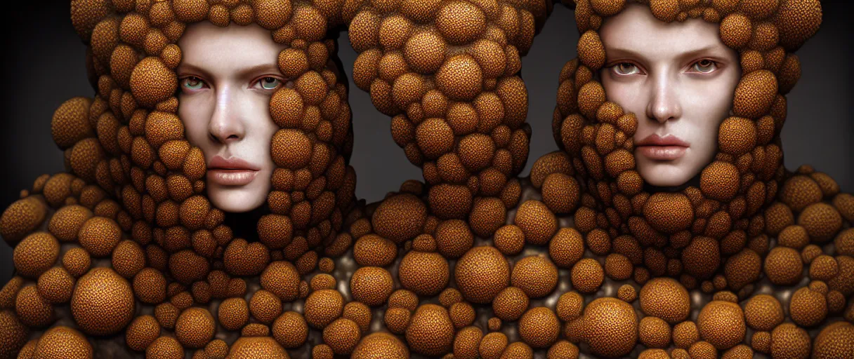 Image similar to hyperrealist highly detailed english medieval portrait of high fashion model wearing fungal fungus fungal growpth mycelia mycel mycelia funal spores spores mycel network armor, lopsided obscure body shape, radiating atomic neon corals, concept art pascal blanche dramatic studio lighting 8k wide angle shallow depth of field