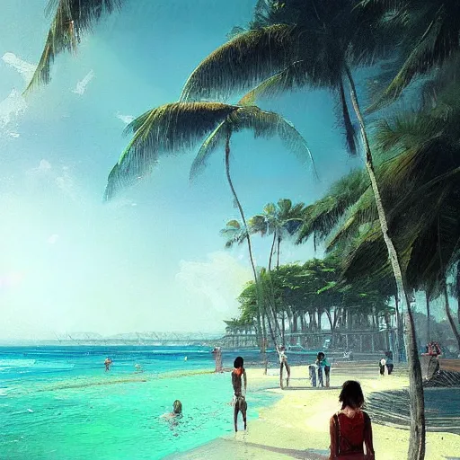 Image similar to a beach in singapore, by greg rutkowski