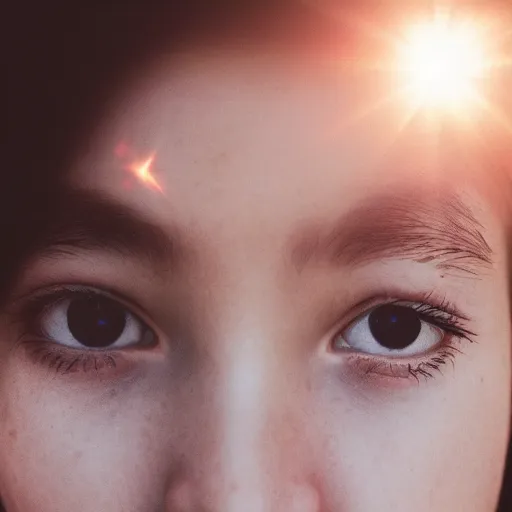 Image similar to a portrait of an girl's face. depth of field. lens flare