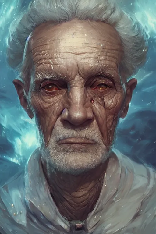 Image similar to the look of an elderly person full of wrinkles and imperfections by artgem and greg rutkowski, highly detailed, vivid colors, trippy, nebula, trending on artstation