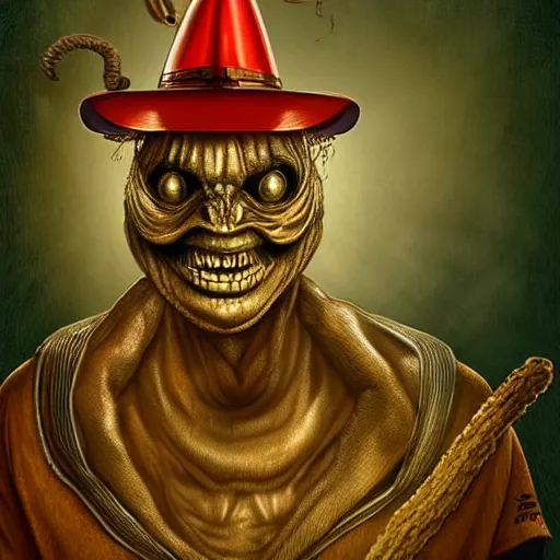 Image similar to h. r. giger alien as indiana jones with a whip and party hat in his head, illustration by irakli nadar