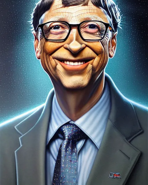 Image similar to detailed portrait of bill gates cheese grater!! by tomasz alen kopera and peter mohrbacher and johanna martine! and margaret keane! coherent luminescent